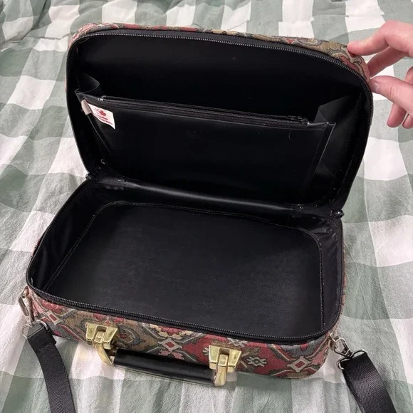 Vintage 80s 90s Y2K Needlepoint Tapestry Purse Handbag Structured Travel Case - Picture 8 of 15